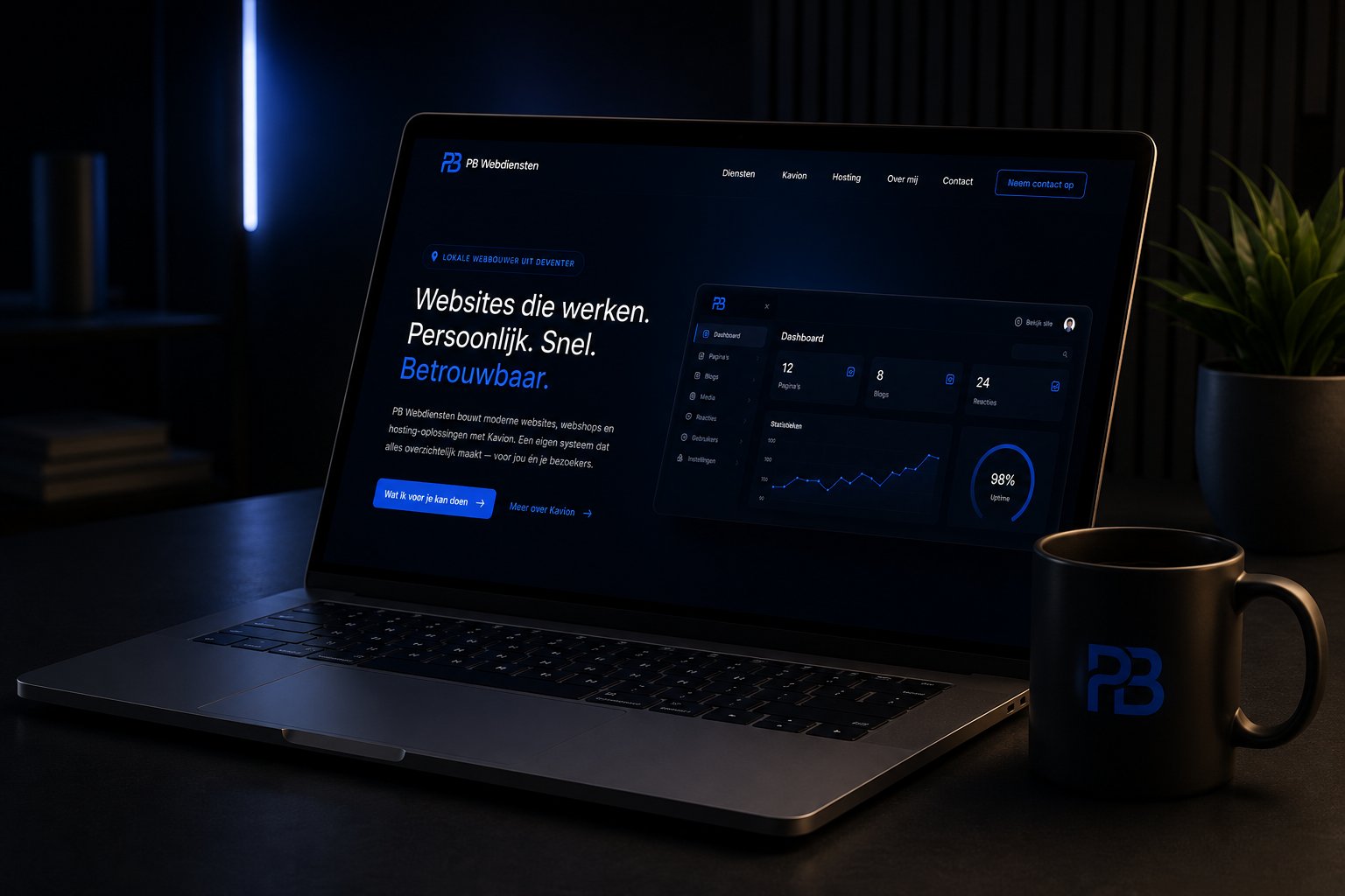 PB Webdiensten laptop met Kavion dashboard